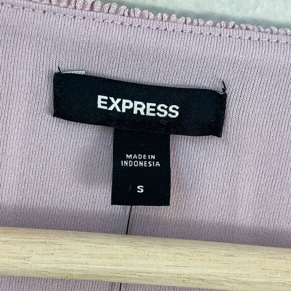 Express Womens Small Pleated Surplice Top Balloon Sleeve Lilac Mauve Pink Blouse - Picture 5 of 13